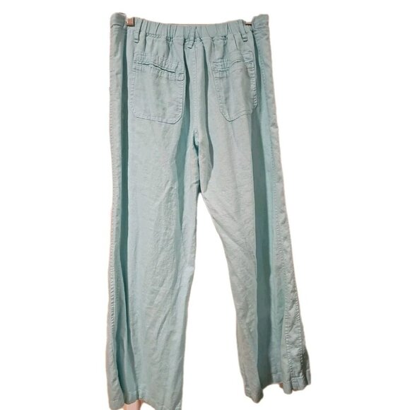 Just Living Linen Blend Mint Green Drawstring Wide Leg Pants Women LRG Lagenlook - Picture 3 of 12